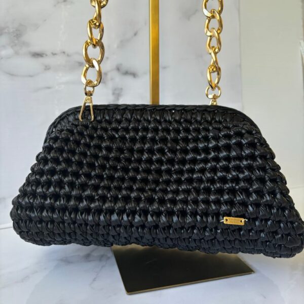 Alba black leather effect premium yarn clutch