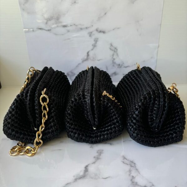 Alba black leather effect premium yarn clutch