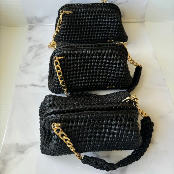 Alba black leather effect premium yarn clutch