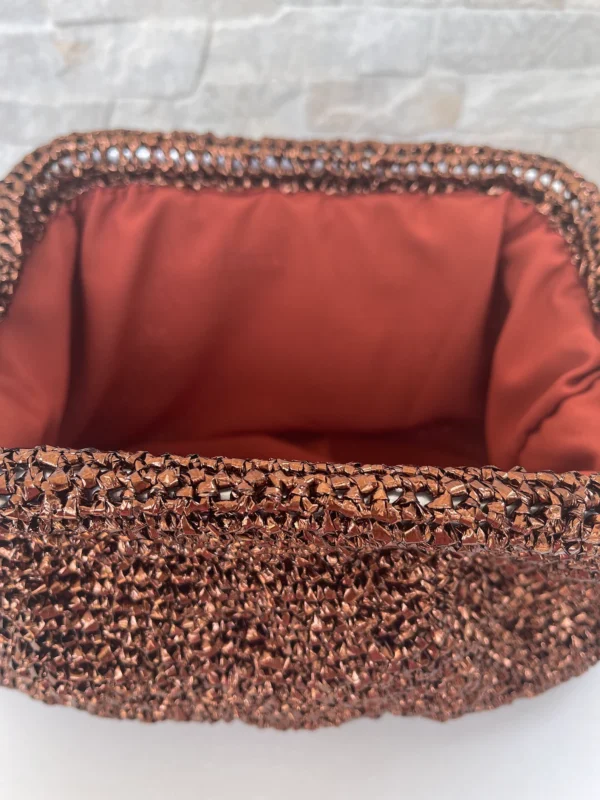 Metallic Bronze Raffia Clutch Bag, Brown Cloud Bag, Woven Bag, Voluminous Bag