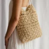 Crochet Raffia Tote Bag in Natural, Summer Tote Bag, Straw Mesh Bag
