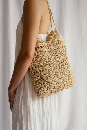 Crochet Raffia Tote Bag in Natural, Summer Tote Bag, Straw Mesh Bag