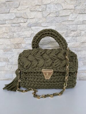 Hand Woven Green Color Crochet Bag, Luxury Capri Knitted Shoulder Bag