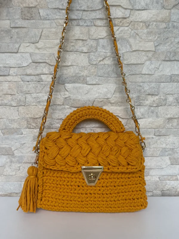 Hand Woven Mustard Color Crochet Bag, Handmade Capri Luxury Shoulder Bag