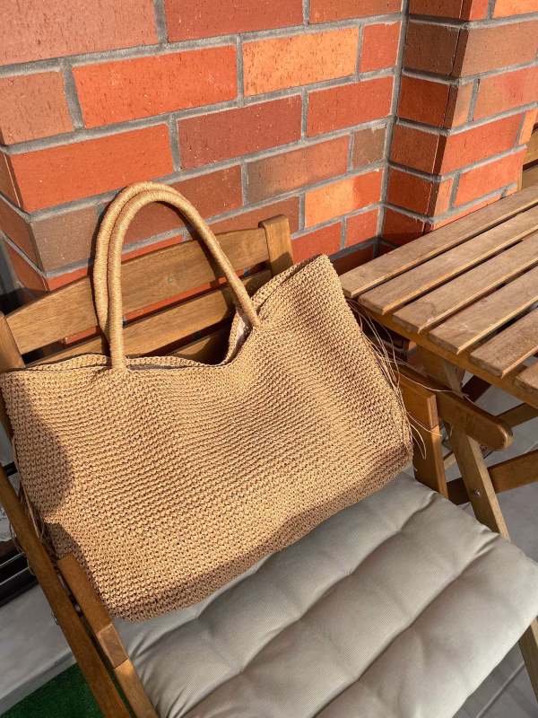 Crochet Raffia Tote Bag | Straw Fringed Beach Woven Shoulder Bag