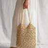 Crochet Raffia Tote Bag in Natural, Summer Tote Bag, Straw Mesh Bag
