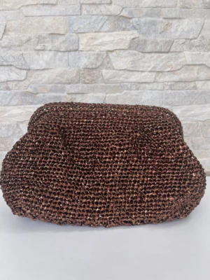 Metallic Bronze Raffia Clutch Bag, Brown Cloud Bag, Woven Bag, Voluminous Bag