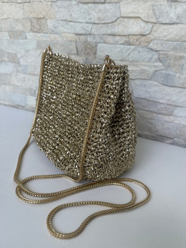 Shoulder Gold Clutch Bag, Small Metallic Raffia Evening Bag