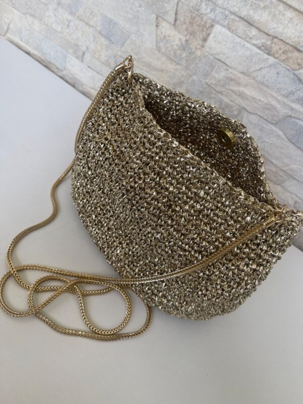 Shoulder Gold Clutch Bag, Small Metallic Raffia Evening Bag