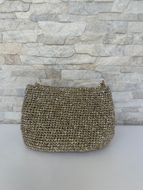 Shoulder Gold Clutch Bag, Small Metallic Raffia Evening Bag