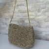 Shoulder Gold Clutch Bag, Small Metallic Raffia Evening Bag