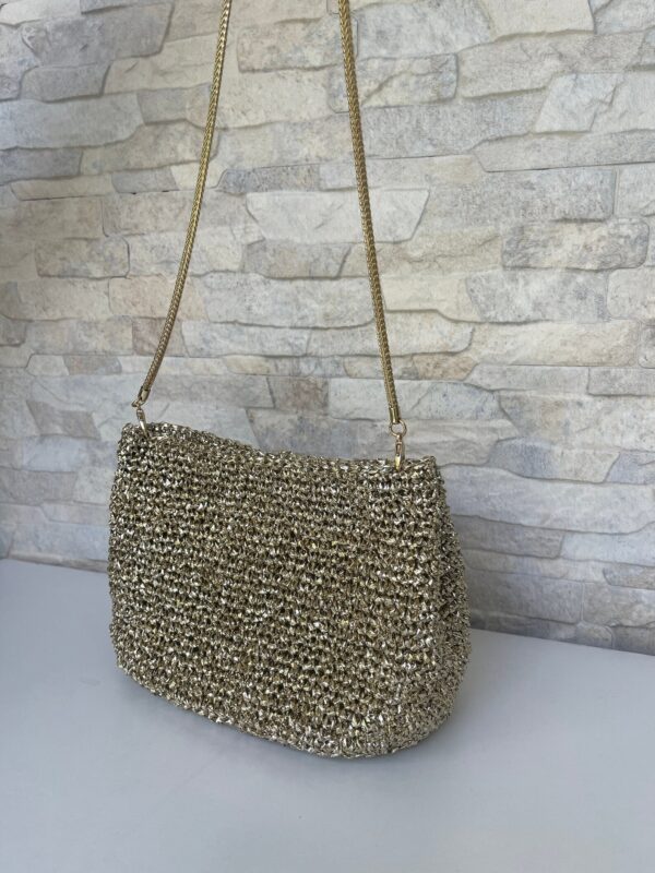 Shoulder Gold Clutch Bag, Small Metallic Raffia Evening Bag