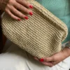 Crochet Raffia Clutch Bag, Natural Boho Cloud Bag, Woven Dumpling Bag