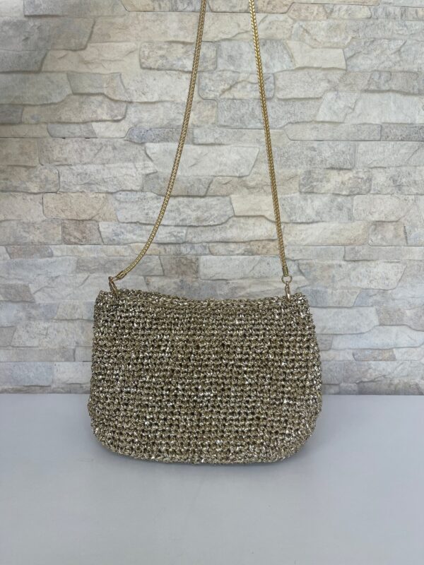 Shoulder Gold Clutch Bag, Small Metallic Raffia Evening Bag